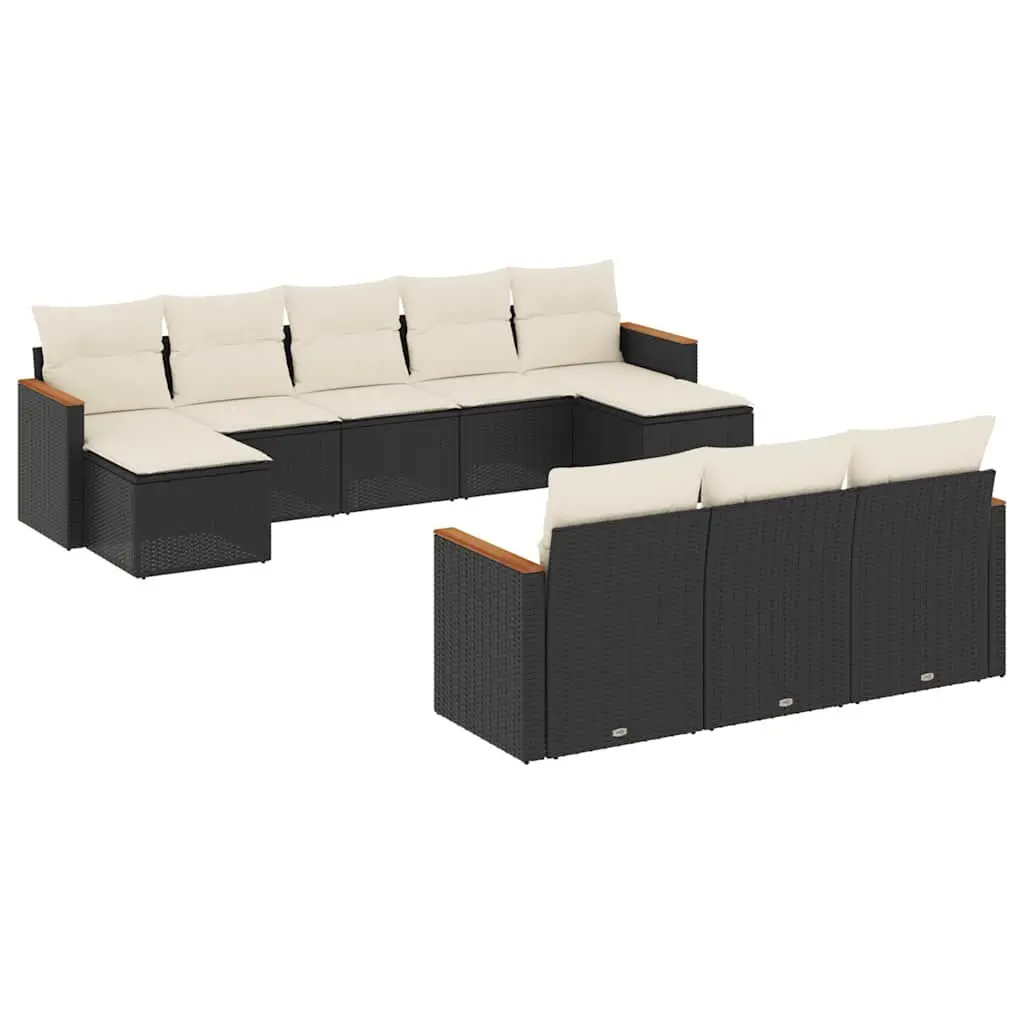10-Piece Garden Sofa Set with Black Cushions