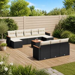 11-Piece Black Poly Rattan Garden Sofa Set