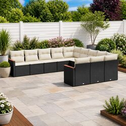 11-Piece Black Poly Rattan Garden Sofa Set