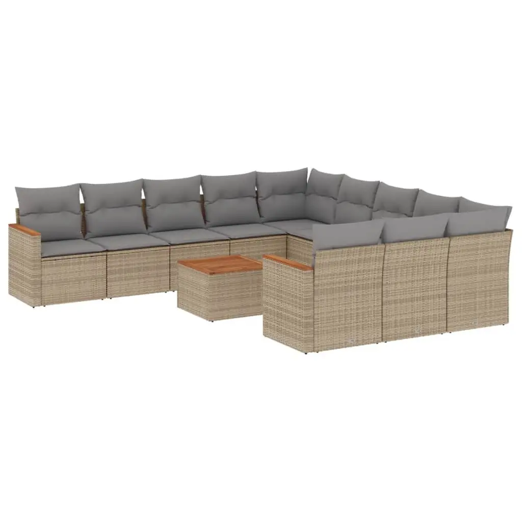 Garden Sofa Set 12 Piece Outdoor Furniture Beige Poly Rattan Modular Patio