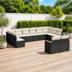 Premium 12-Piece Black Poly Rattan Garden Sofa Set