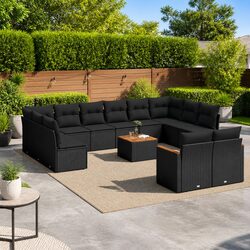 Premium 13-Piece Black Poly Rattan Outdoor Sofa Set
