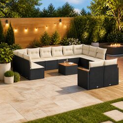 Premium 13-Piece Modular Black Rattan Garden Sofa Set