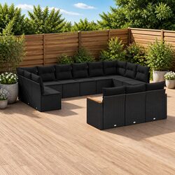 Stylish 13-Piece Black Rattan Garden Sofa Set