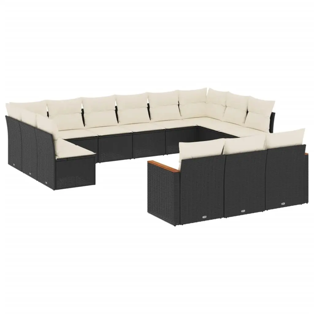 13-Piece Black Poly Rattan Garden Sofa Set