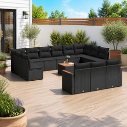 14-Piece Modular Black Rattan Garden Sofa Set
