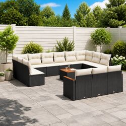 14-Piece Outdoor Black Poly Rattan Sofa Set