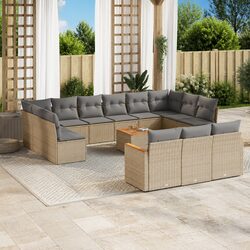 14 Piece Beige Poly Rattan Garden Sofa Set for Outdoors
