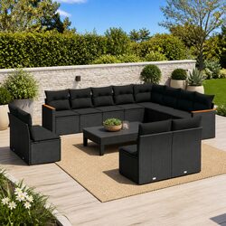 Modular Black Poly Rattan 12-Piece Garden Sofa Set