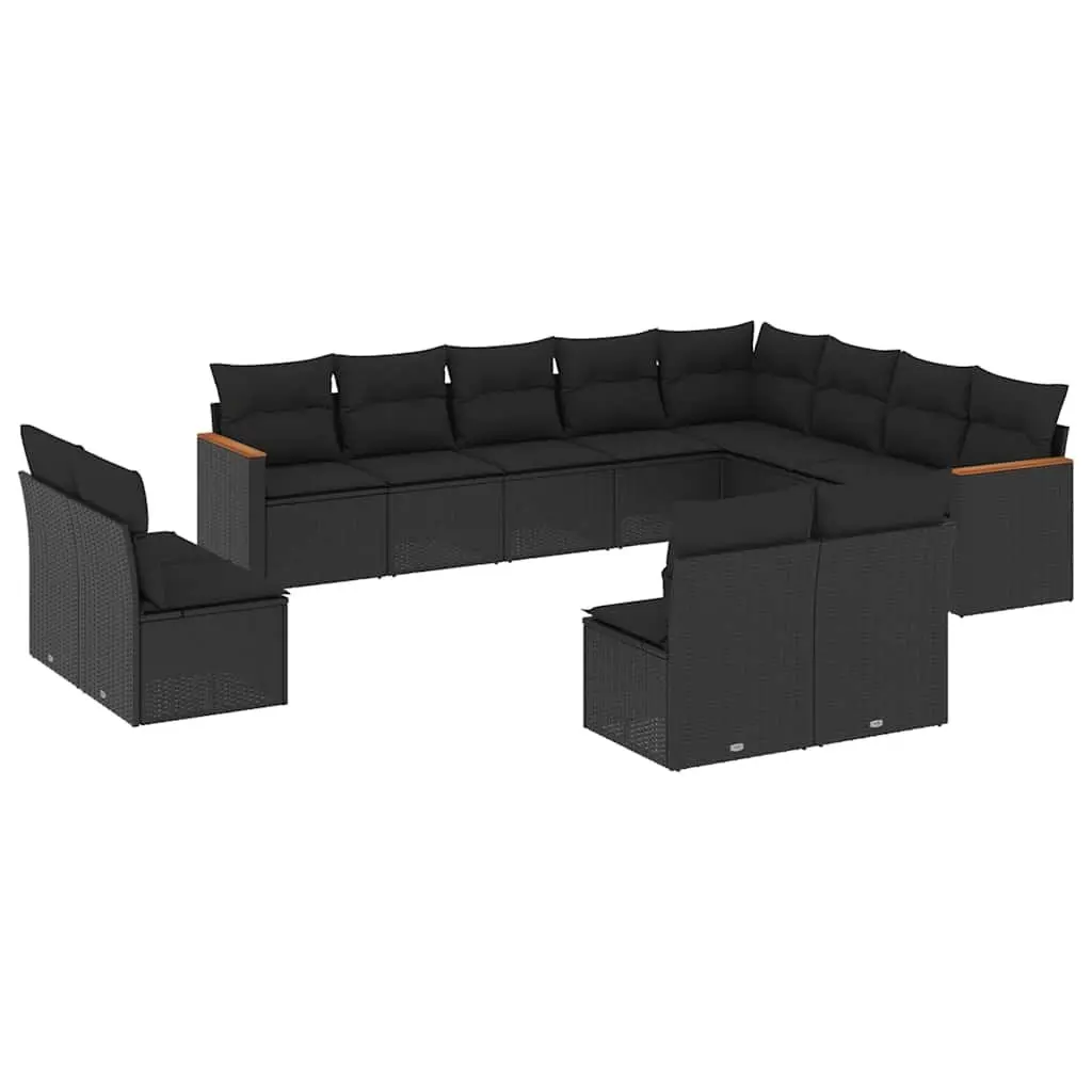 Modular Black Poly Rattan 12-Piece Garden Sofa Set