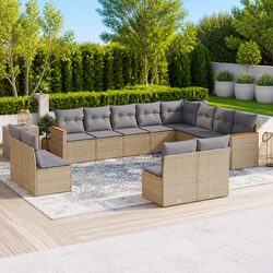 Beige Modular 12-Piece Garden Sofa Set with Cushions