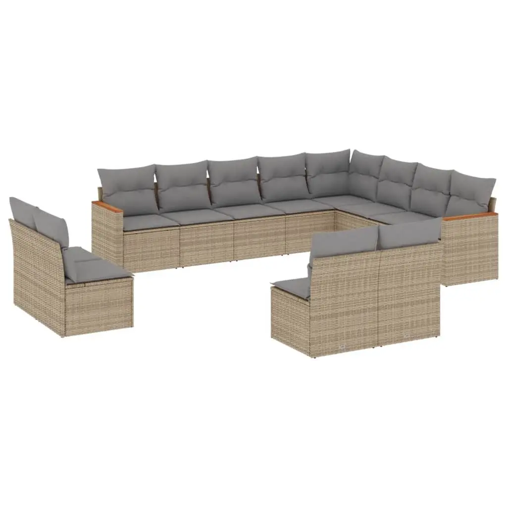 Beige Modular 12-Piece Garden Sofa Set with Cushions