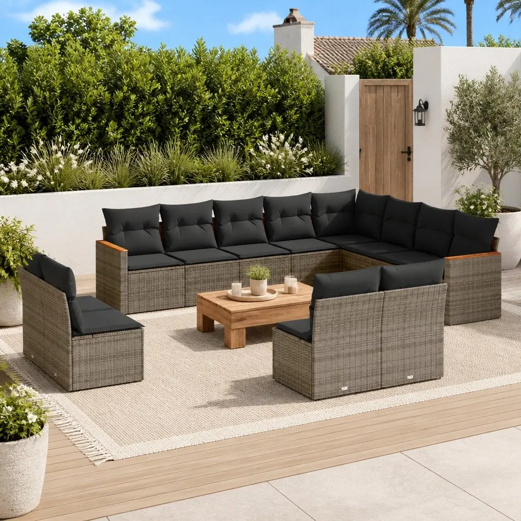 Modular 12 Piece Grey Poly Rattan Garden Sofa Set