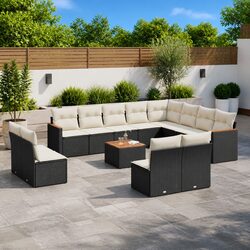 Durable Black Poly Rattan 13-Piece Garden Sofa Set