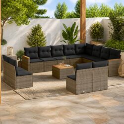 Premium 13-Piece Garden Sofa Set in Grey Poly Rattan