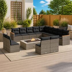 Durable 13-Piece Grey Modular Outdoor Garden Sofa Set