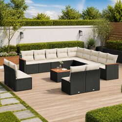 Premium 14-Piece Modular Outdoor Sofa Set in Black Rattan