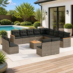 Grey Modular 14-Piece Outdoor Garden Sofa Set