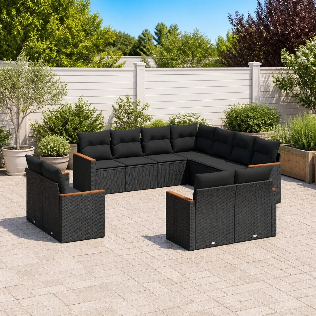 11-Piece Black Garden Sofa Set for Outdoor Use