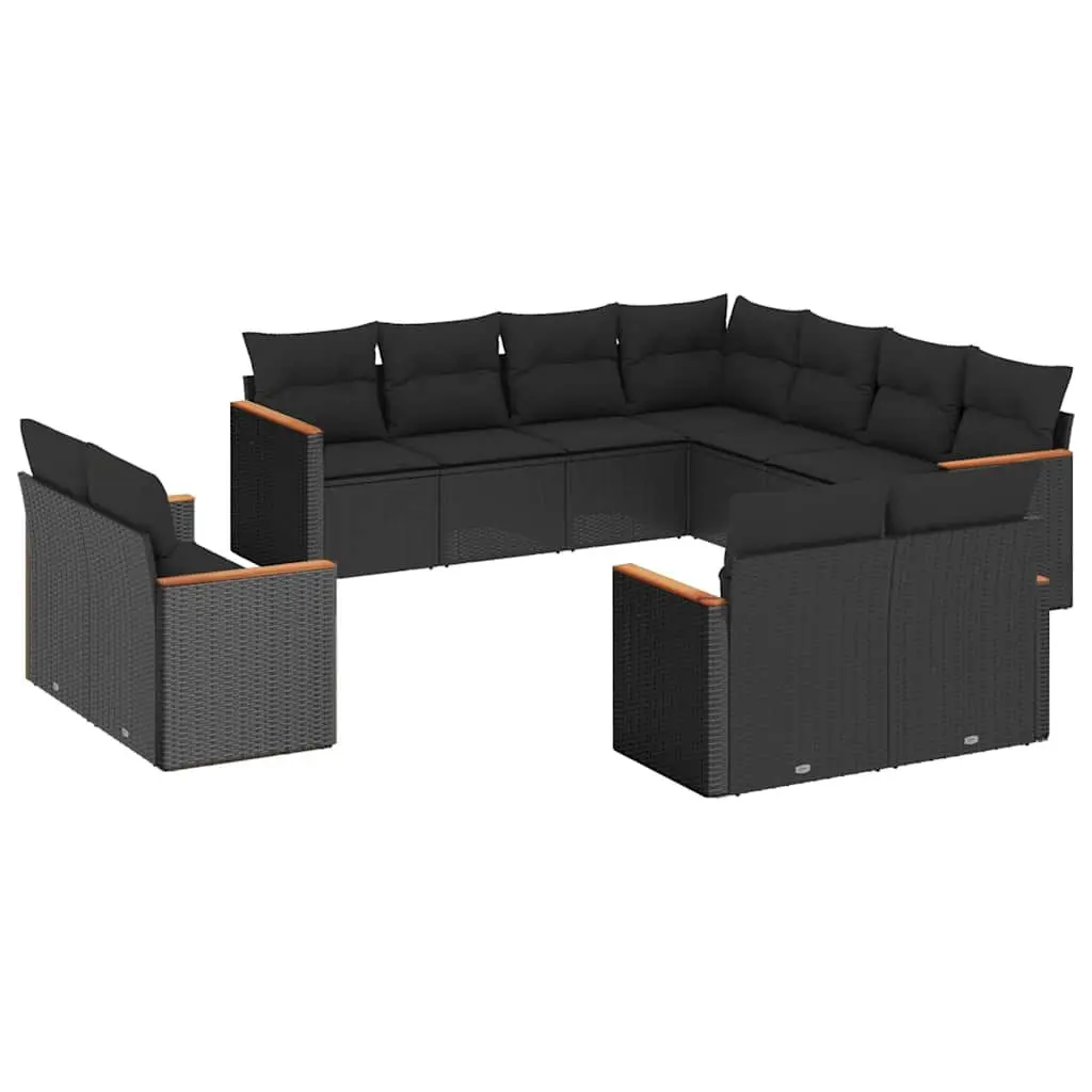 11-Piece Black Garden Sofa Set for Outdoor Use