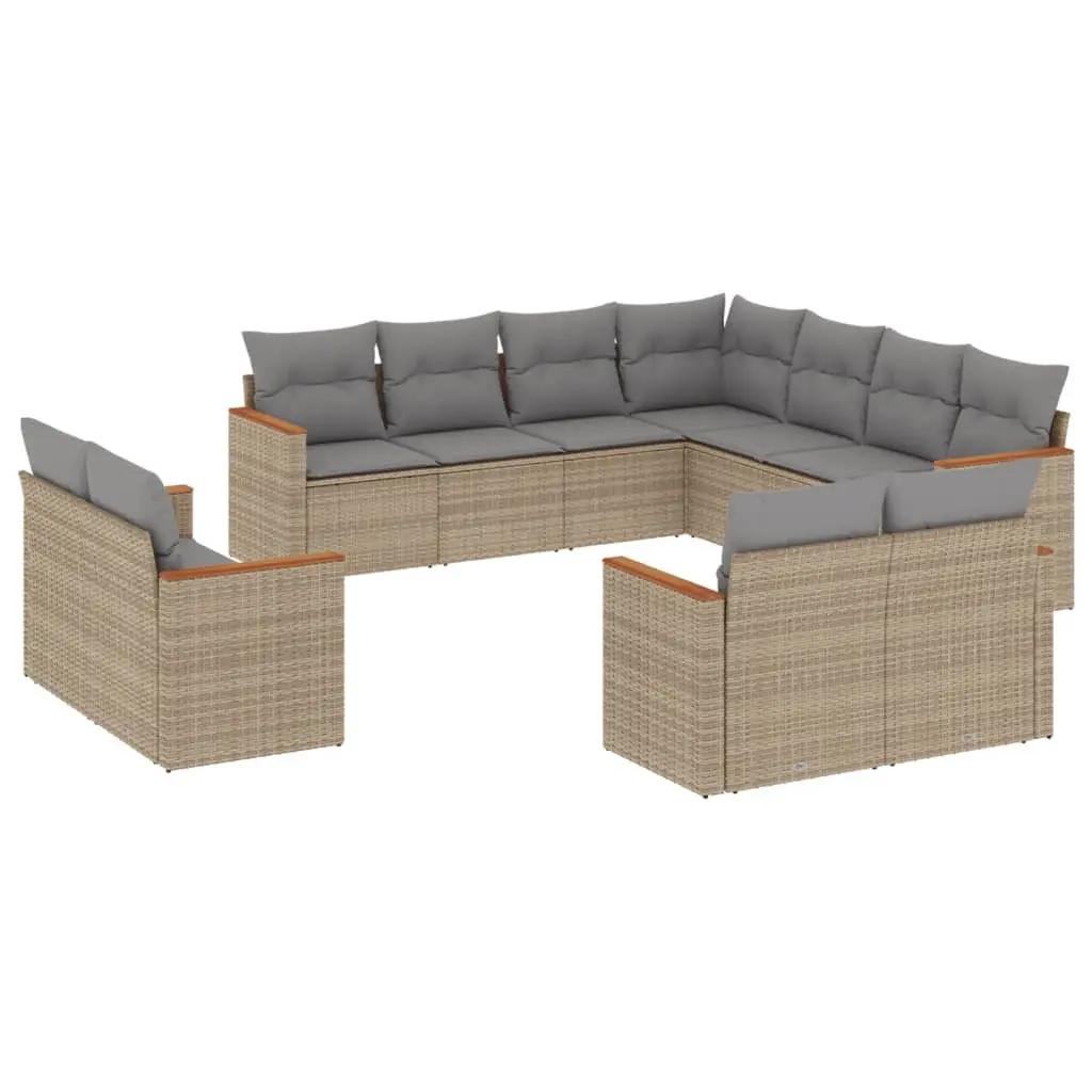 Beige Poly Rattan 11 Piece Garden Sofa Set with Cushions