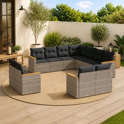 Premium 11-Piece Garden Sofa Set in Grey Rattan