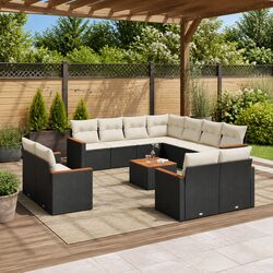 12 Piece Outdoor Modular Garden Sofa Set in Black Rattan