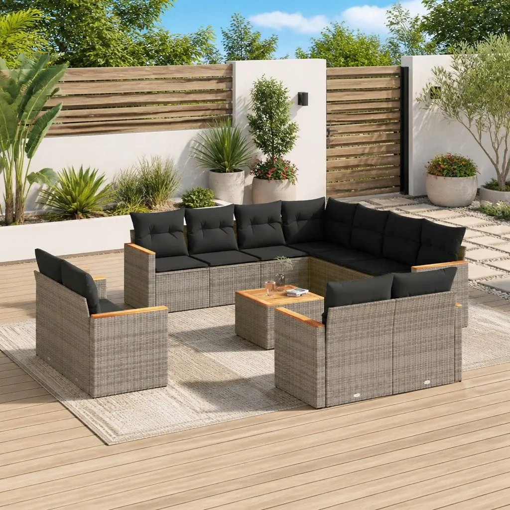 Garden Sofa Set PE Rattan 12 Piece Outdoor Furniture Grey Patio Lounge