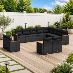 12 Piece Modular Garden Sofa Set in Black Poly Rattan