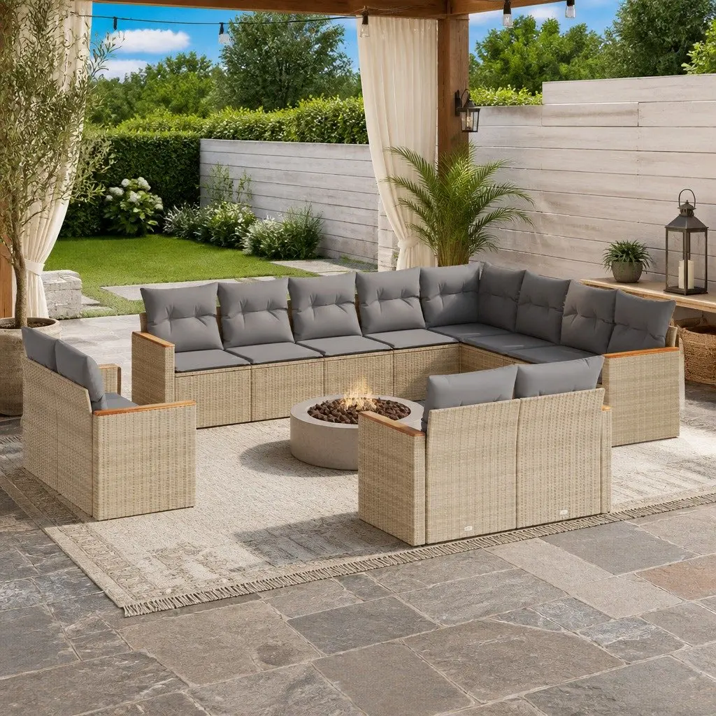 Beige Rattan 12 Piece Modular Garden Sofa Set