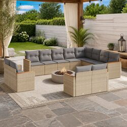 Beige Rattan 12 Piece Modular Garden Sofa Set