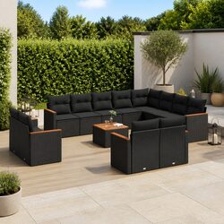 Premium 13 Piece Garden Sofa Set with Cushions in Black