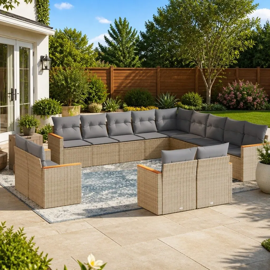 13 Piece Modular Garden Sofa Set with Beige Cushions