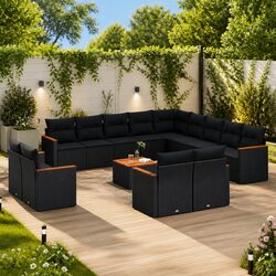 14-Piece Modular Garden Sofa Set in Black Poly Rattan
