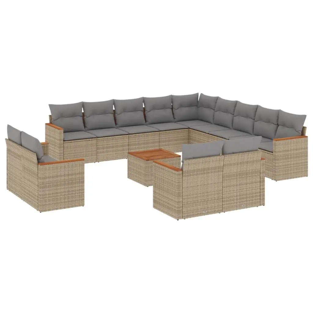 Garden Sofa Set Poly Rattan 14 Piece Modular Outdoor Furniture Beige