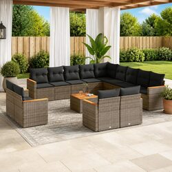Grey Modular 14-Piece Garden Sofa Set with Acacia Table