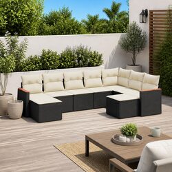9-Piece Modular Garden Sofa Set in Black Rattan