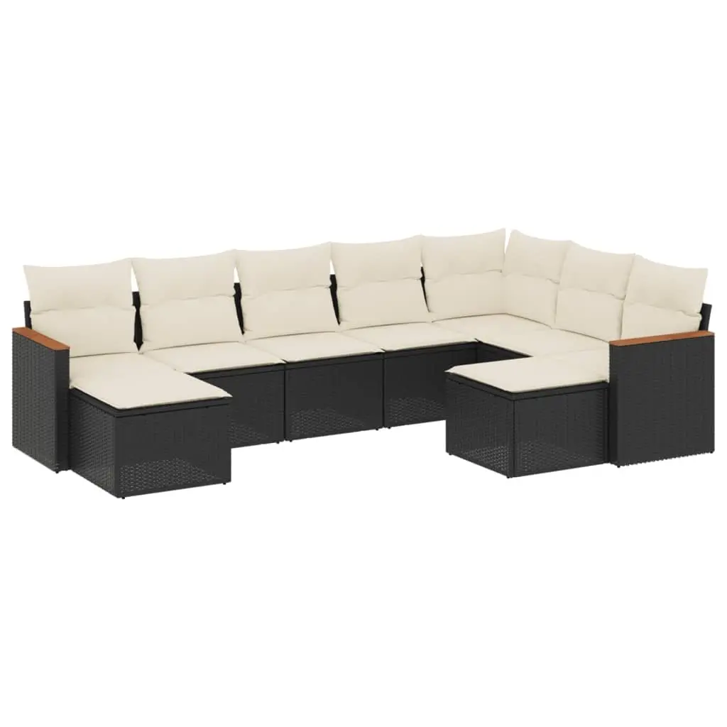 Garden Sofa Set PE Rattan 9 Piece Modular Outdoor Furniture Black