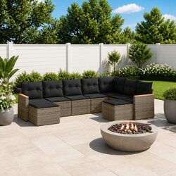 Durable 9 Piece Grey Garden Sofa Set for Outdoors