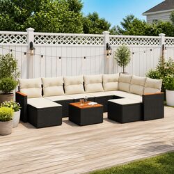 10-Piece Black Outdoor Garden Sofa Set with Cushions