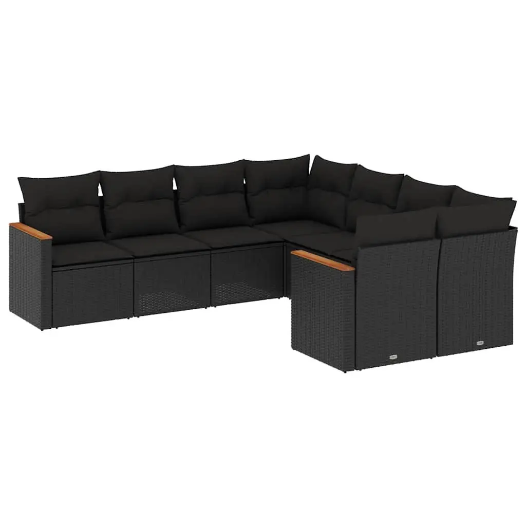 8 Piece Garden Sofa Set PE Rattan Black Outdoor Furniture