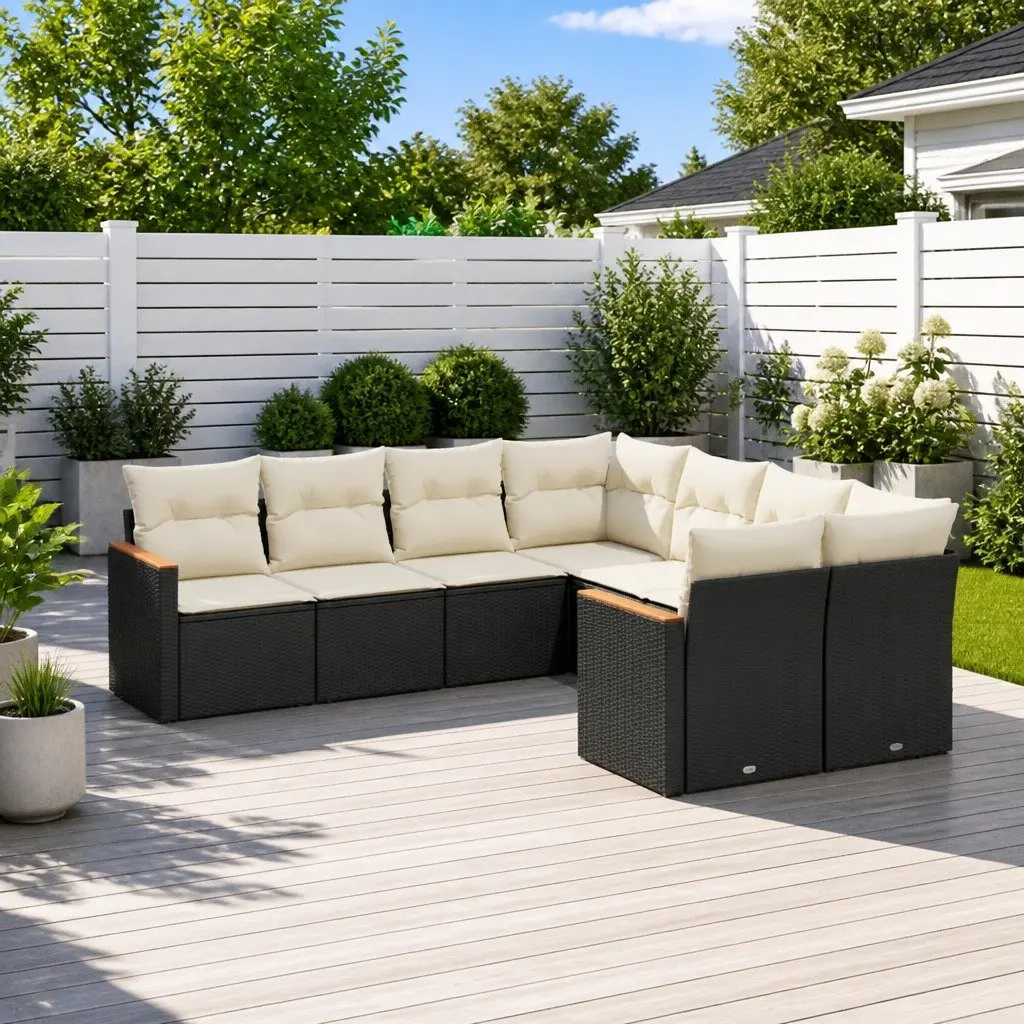 8-Piece Modular Garden Sofa Set in Black Rattan
