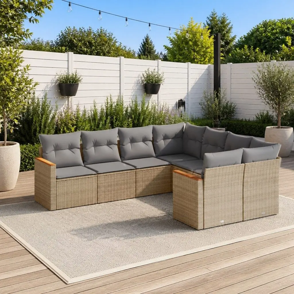Beige Poly Rattan Modular 8-Piece Garden Sofa Set