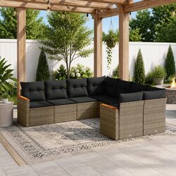 Durable 8-Piece Rattan Garden Sofa Set with Cushions