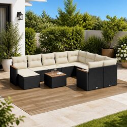 11-Piece Black Rattan Garden Sofa Set for Outdoors