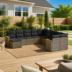 Durable 11 Piece Grey Poly Rattan Garden Sofa Set