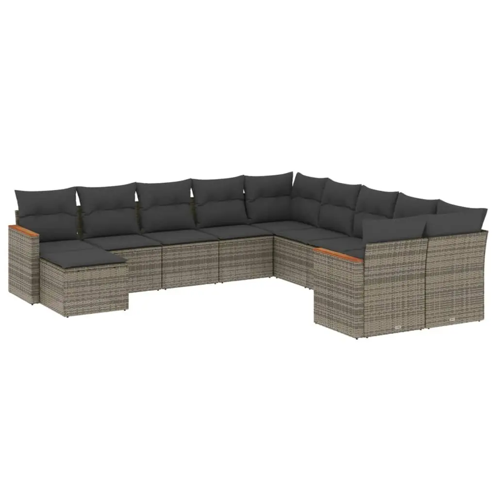 11 Piece Grey Poly Rattan Garden Sofa Set