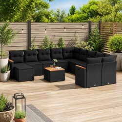 Premium 12 Piece Modular Garden Sofa Set in Black Rattan