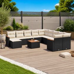 Premium 12 Piece Black Poly Rattan Garden Sofa Set