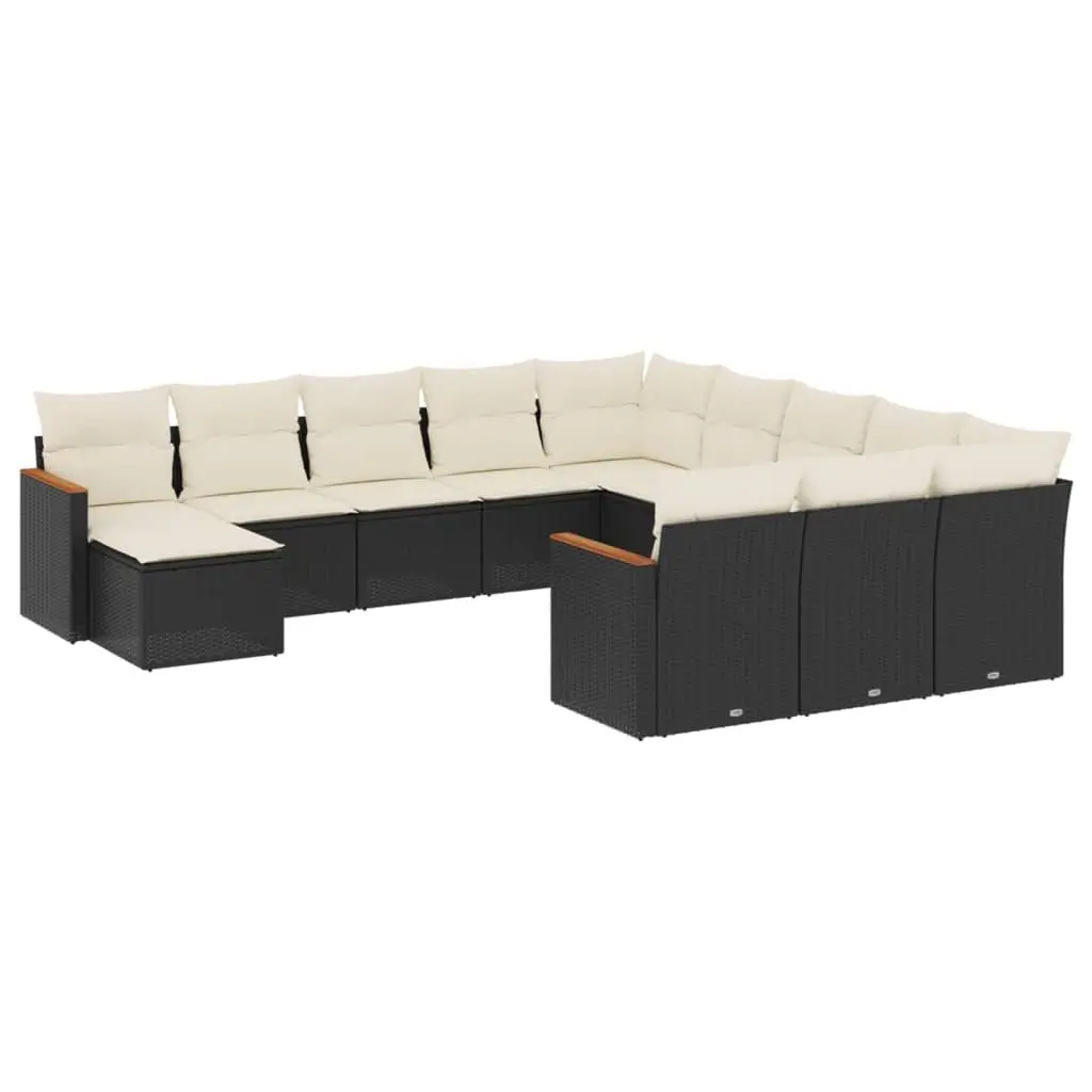 12-Piece Black Poly Garden Sofa Set with Cushions